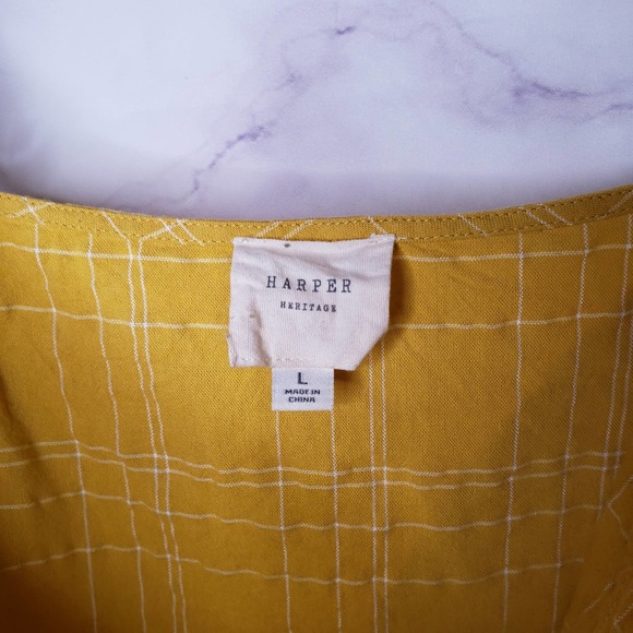 HARPER Heritage yellow plaid wrap tank top L - Picture 5 of 8